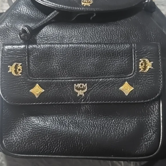 MCM Black Leather Backpack with Gold Hardware with COA - EUC MCM Black Leather & Gold Hardware Visetos Small/Med Backpack  main image 3